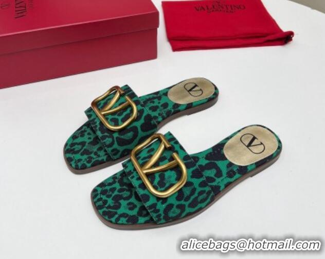 Buy Luxury Valentino VLogo Printed Flat Slide Sandals Green 429067