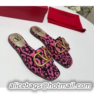 1:1 Stylish Valentino VLogo Printed Flat Slide Sandals Dark Pink 429069