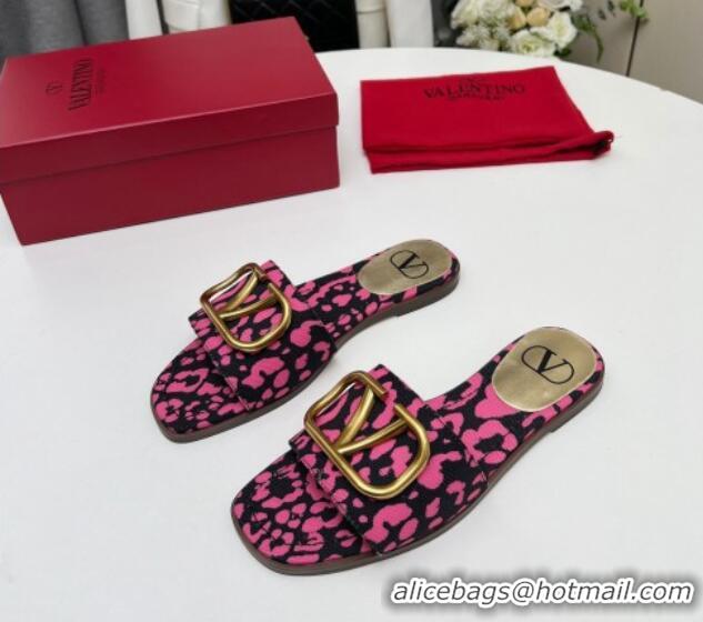 1:1 Stylish Valentino VLogo Printed Flat Slide Sandals Dark Pink 429069