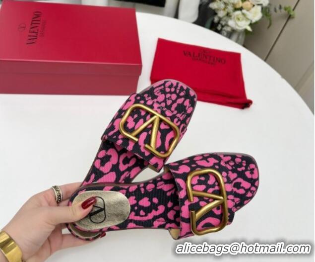 1:1 Stylish Valentino VLogo Printed Flat Slide Sandals Dark Pink 429069