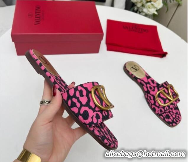 1:1 Stylish Valentino VLogo Printed Flat Slide Sandals Dark Pink 429069