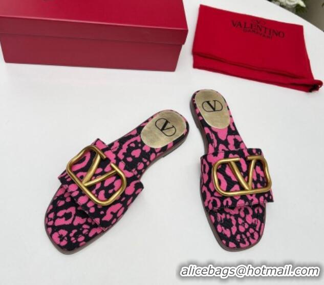 1:1 Stylish Valentino VLogo Printed Flat Slide Sandals Dark Pink 429069