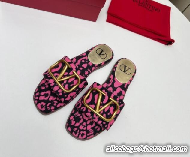 1:1 Stylish Valentino VLogo Printed Flat Slide Sandals Dark Pink 429069