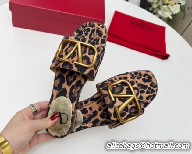 Trendy Design Valentino VLogo Printed Flat Slide Sandals Brown 429070