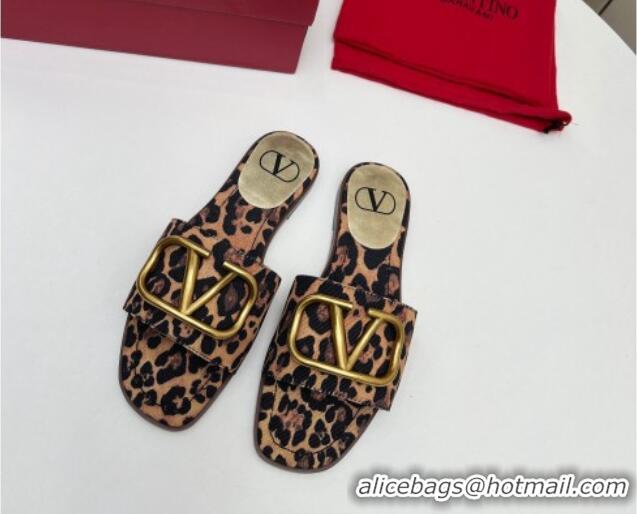 Trendy Design Valentino VLogo Printed Flat Slide Sandals Brown 429070