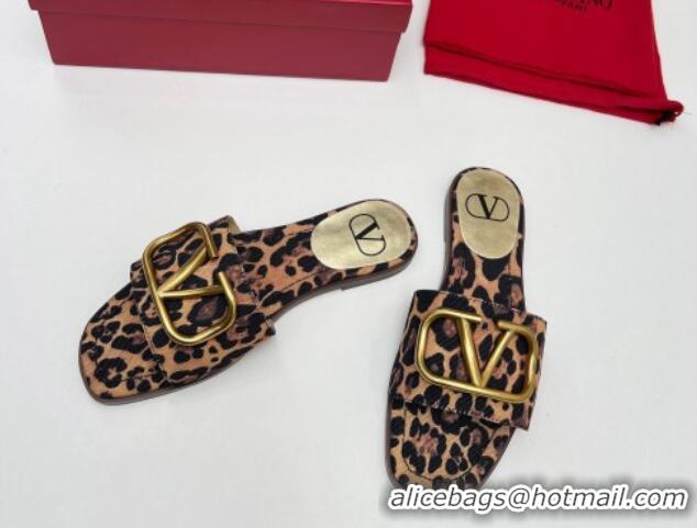 Trendy Design Valentino VLogo Printed Flat Slide Sandals Brown 429070