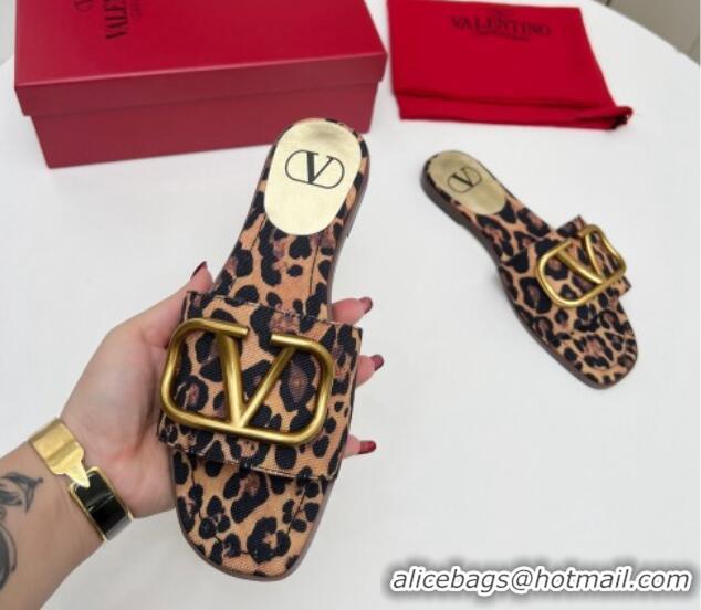 Trendy Design Valentino VLogo Printed Flat Slide Sandals Brown 429070