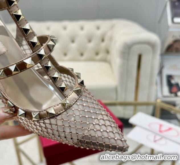 Sumptuous Valentino Rockstud Mesh Pumps 9cm with Matching Strap and Strass Gold 429071