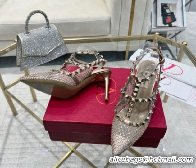 Sumptuous Valentino Rockstud Mesh Pumps 9cm with Matching Strap and Strass Gold 429071