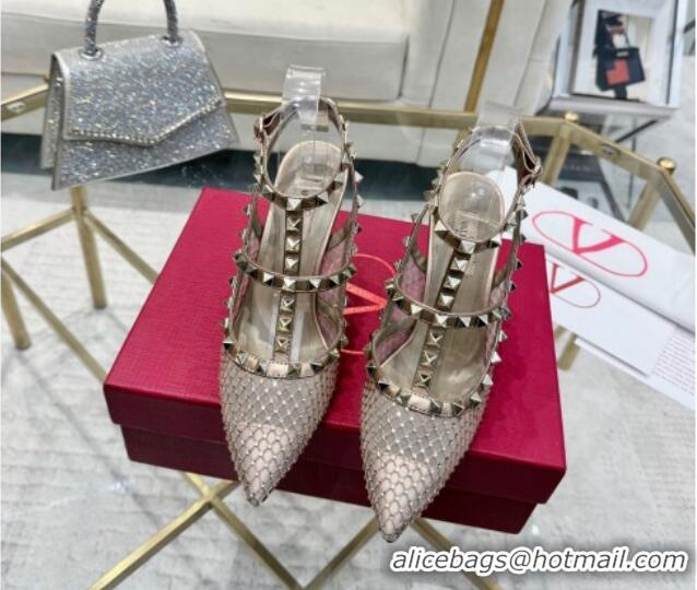 Sumptuous Valentino Rockstud Mesh Pumps 9cm with Matching Strap and Strass Gold 429071