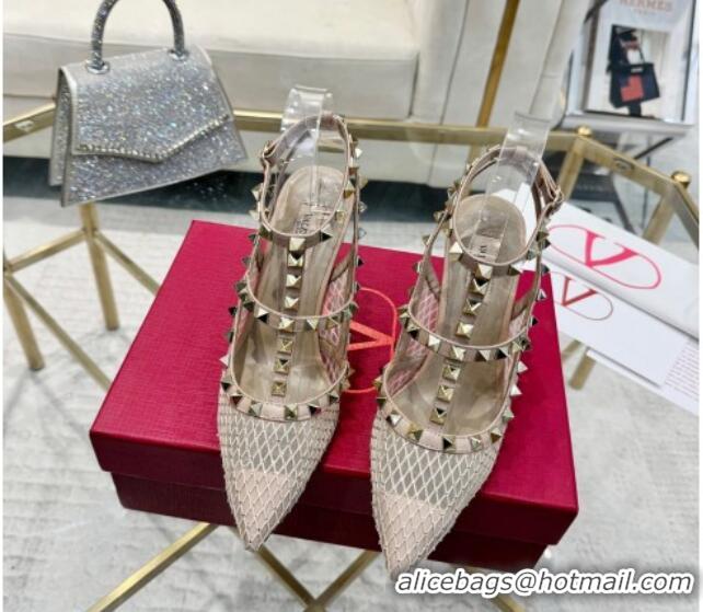 Duplicate Valentino Rockstud Mesh Pumps 9cm with Matching Strap and Strass Nude 429073