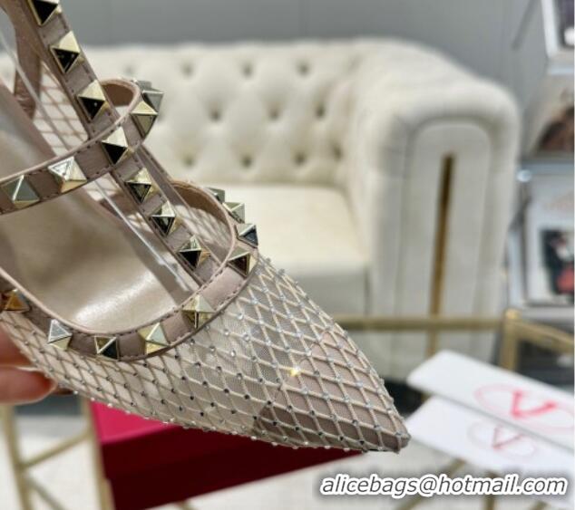 Duplicate Valentino Rockstud Mesh Pumps 9cm with Matching Strap and Strass Nude 429073