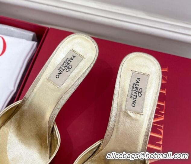 Good Quality Valentino Calfskin Heel Mules 6cm with Maxi Bow Gold 429074