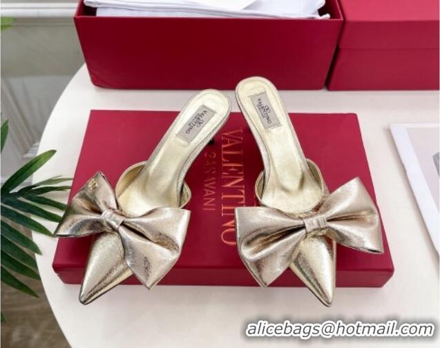 Good Quality Valentino Calfskin Heel Mules 6cm with Maxi Bow Gold 429074