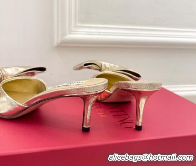 Good Quality Valentino Calfskin Heel Mules 6cm with Maxi Bow Gold 429074