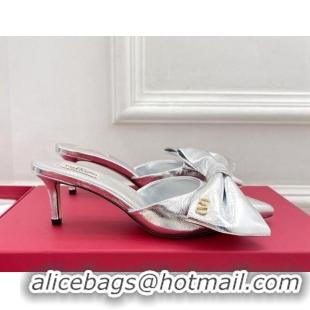 Purchase Valentino Calfskin Heel Mules 6cm with Maxi Bow Silver 429075