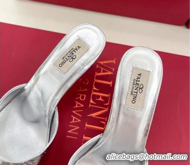 Purchase Valentino Calfskin Heel Mules 6cm with Maxi Bow Silver 429075