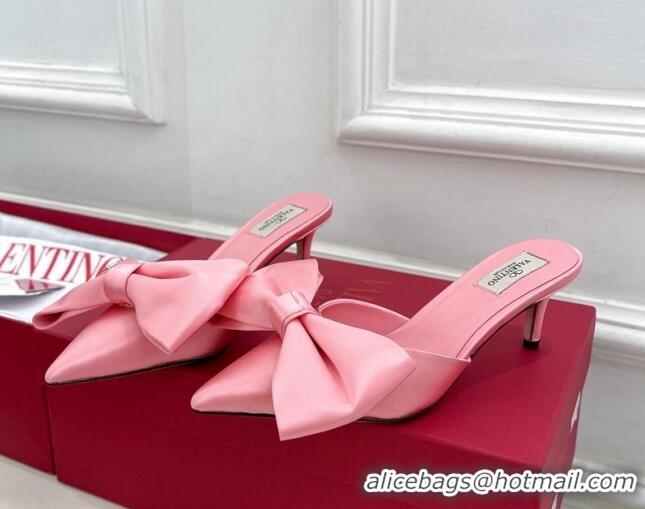 Hot Style Valentino Satin Heel Mules 6cm with Maxi Bow Light Pink 429076