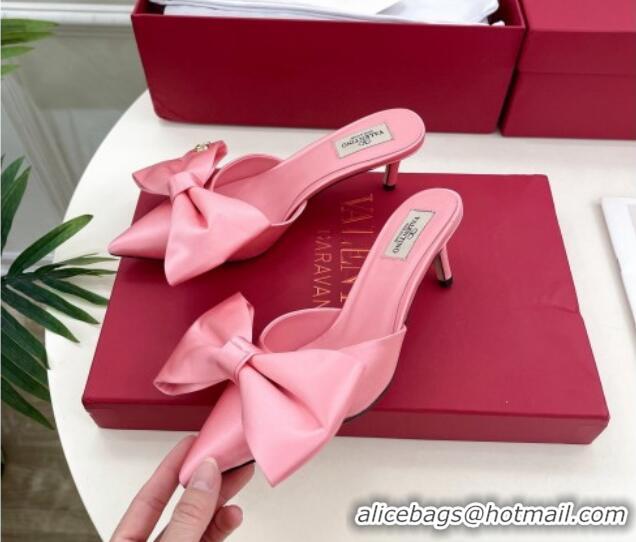 Hot Style Valentino Satin Heel Mules 6cm with Maxi Bow Light Pink 429076