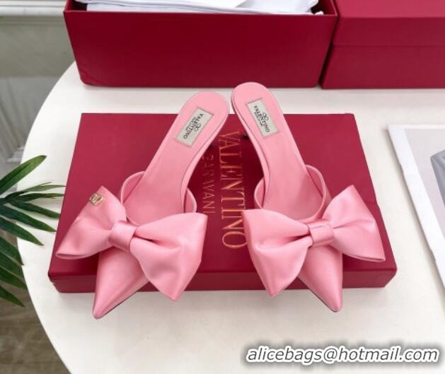 Hot Style Valentino Satin Heel Mules 6cm with Maxi Bow Light Pink 429076