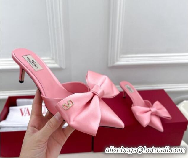 Hot Style Valentino Satin Heel Mules 6cm with Maxi Bow Light Pink 429076