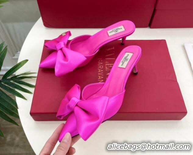 Popular Style Valentino Satin Heel Mules 6cm with Maxi Bow Dark Pink 429077