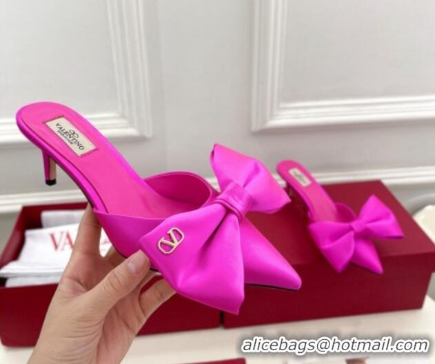 Popular Style Valentino Satin Heel Mules 6cm with Maxi Bow Dark Pink 429077