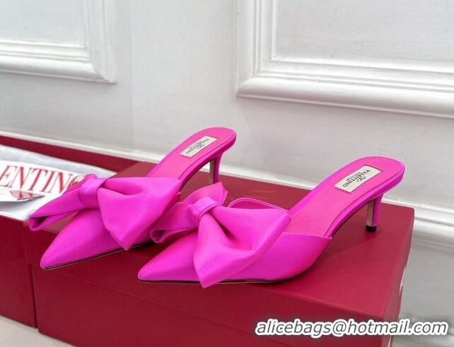 Popular Style Valentino Satin Heel Mules 6cm with Maxi Bow Dark Pink 429077