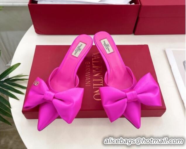 Popular Style Valentino Satin Heel Mules 6cm with Maxi Bow Dark Pink 429077