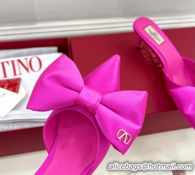 Popular Style Valentino Satin Heel Mules 6cm with Maxi Bow Dark Pink 429077