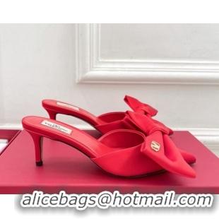 Stylish Valentino Satin Heel Mules 6cm with Maxi Bow Red 429078