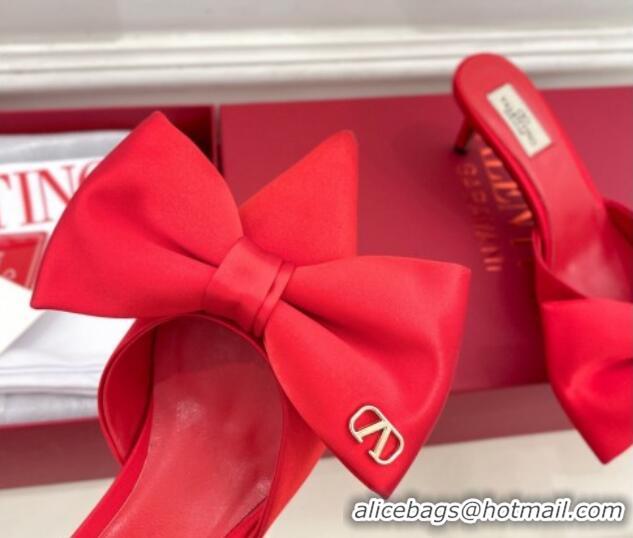 Stylish Valentino Satin Heel Mules 6cm with Maxi Bow Red 429078