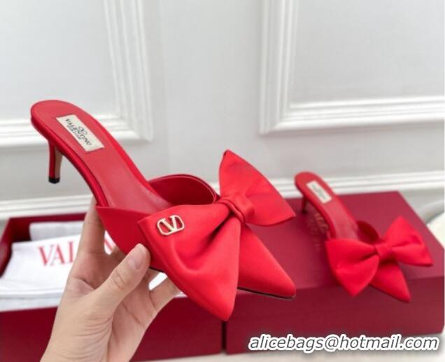 Stylish Valentino Satin Heel Mules 6cm with Maxi Bow Red 429078