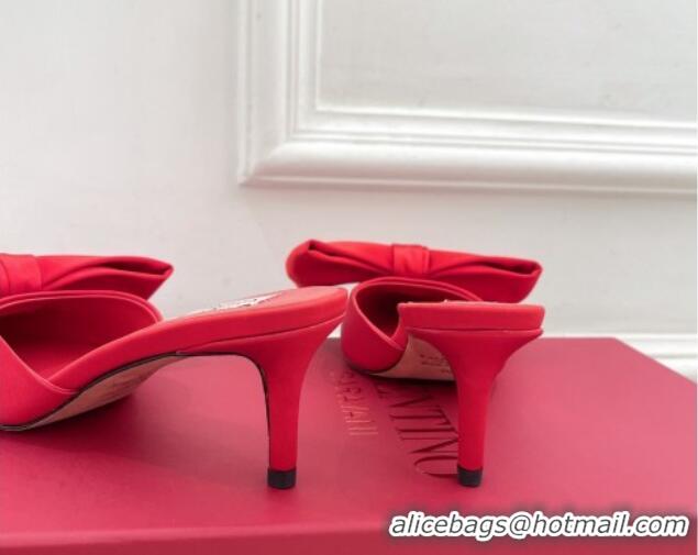 Stylish Valentino Satin Heel Mules 6cm with Maxi Bow Red 429078