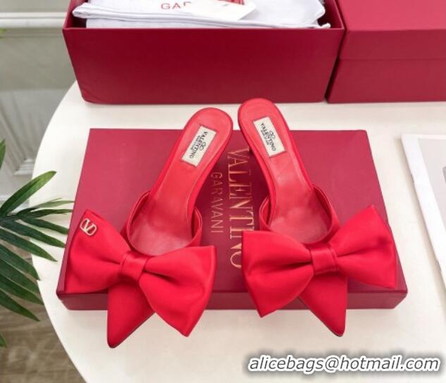 Stylish Valentino Satin Heel Mules 6cm with Maxi Bow Red 429078