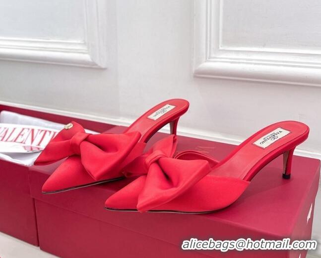 Stylish Valentino Satin Heel Mules 6cm with Maxi Bow Red 429078