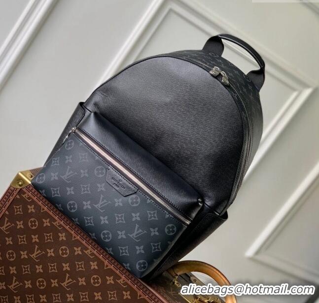 Luxury New Louis Vuitton Men's Discovery Backpack bag in Taiga Leather and Monogram Canvas M31033 Black 2024