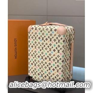 Classic Cheap Louis Vuitton Horizon Luggage Travel Bag 55cm in Monogram Craggy Canvas Vanilla 0417 White 2024 