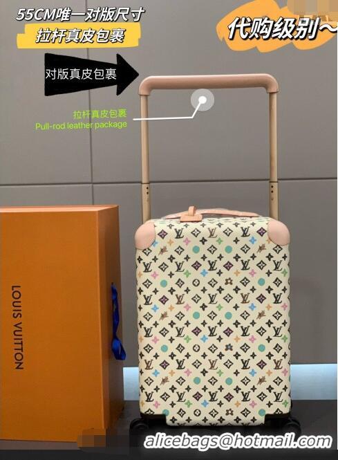 Classic Cheap Louis Vuitton Horizon Luggage Travel Bag 55cm in Monogram Craggy Canvas Vanilla 0417 White 2024 