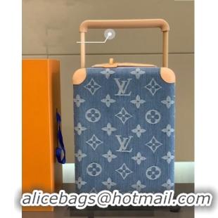 Best Price Louis Vuitton Horizon Luggage Travel Bag 55cm in 0417 Blue Washed Denim 2024