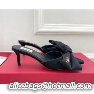 Charming Valentino Satin Heel Mules 6cm with Maxi Bow Black 429079