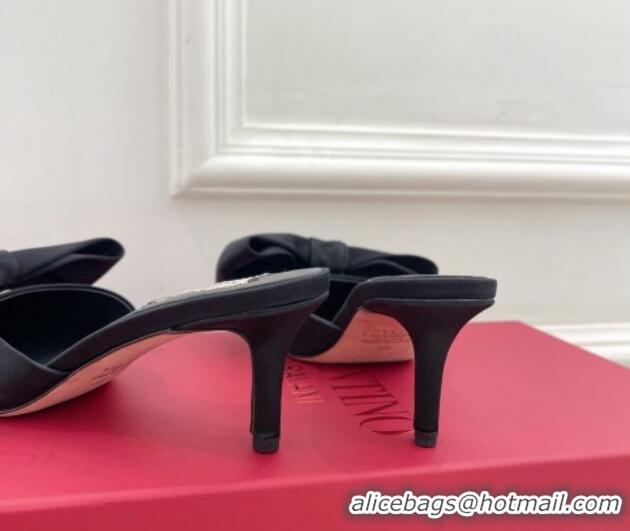 Charming Valentino Satin Heel Mules 6cm with Maxi Bow Black 429079