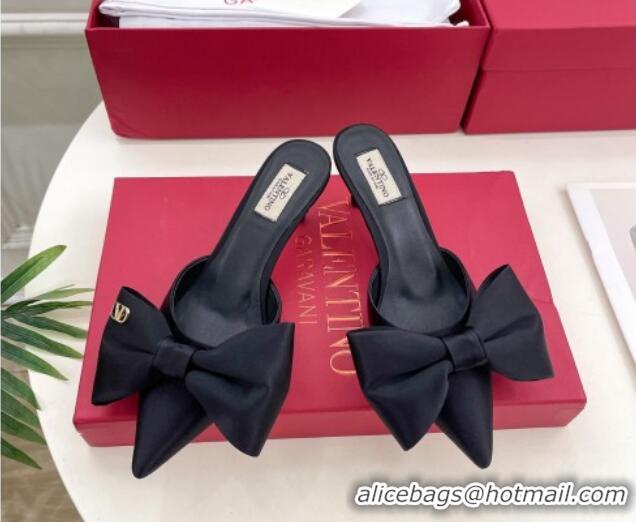 Charming Valentino Satin Heel Mules 6cm with Maxi Bow Black 429079