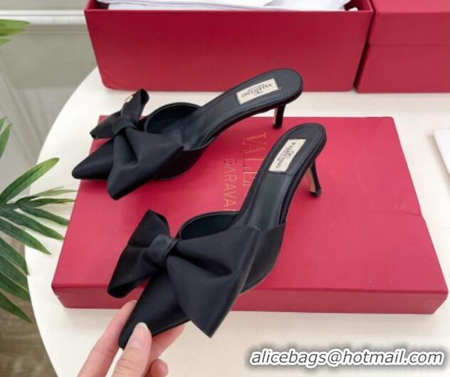 Charming Valentino Satin Heel Mules 6cm with Maxi Bow Black 429079