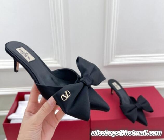 Charming Valentino Satin Heel Mules 6cm with Maxi Bow Black 429079