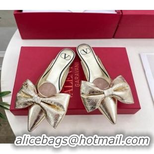 Duplicate Valentino Calfskin Flat Mules with Maxi Bow Gold 429080