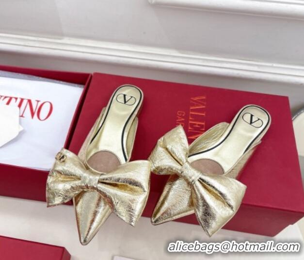 Duplicate Valentino Calfskin Flat Mules with Maxi Bow Gold 429080