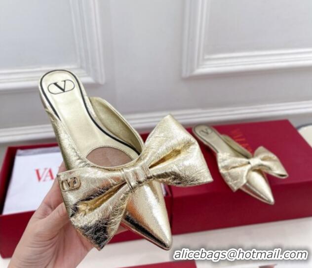 Duplicate Valentino Calfskin Flat Mules with Maxi Bow Gold 429080