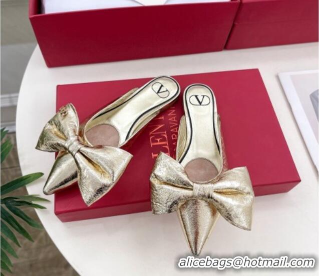 Duplicate Valentino Calfskin Flat Mules with Maxi Bow Gold 429080