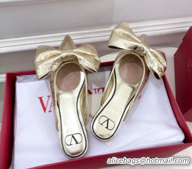 Duplicate Valentino Calfskin Flat Mules with Maxi Bow Gold 429080